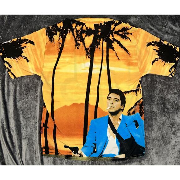 Scarface Tony Montana AOP Button Shirt Men’s XL Dragonfly Sunset Graphic Vintage - Picture 6 of 8